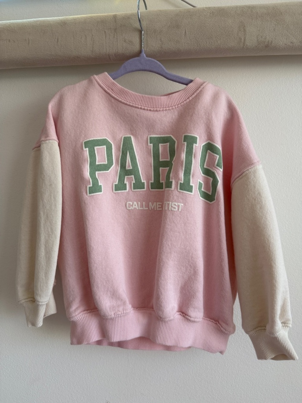 Zara Pink Crewneck Sweatshirt with Cream Sleeves